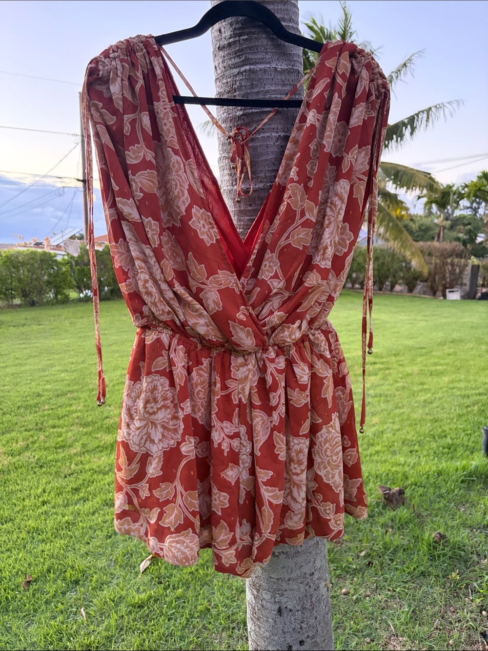 Dress Forum Rust Floral V-Neck Drawstring romper